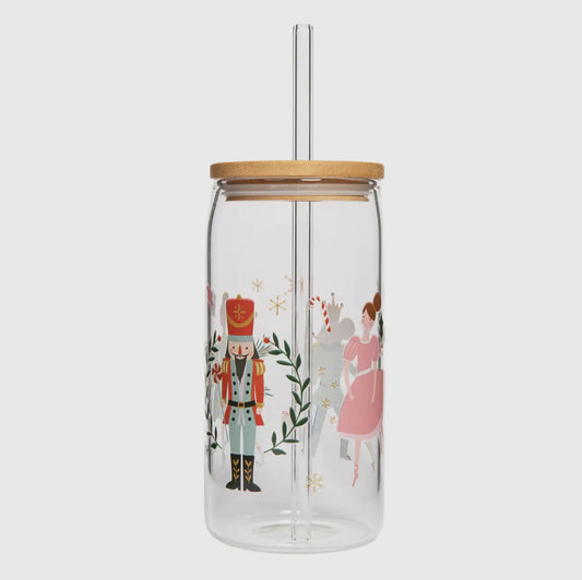 Nutcracker 17oz Can Glass W/ Straw & Lid