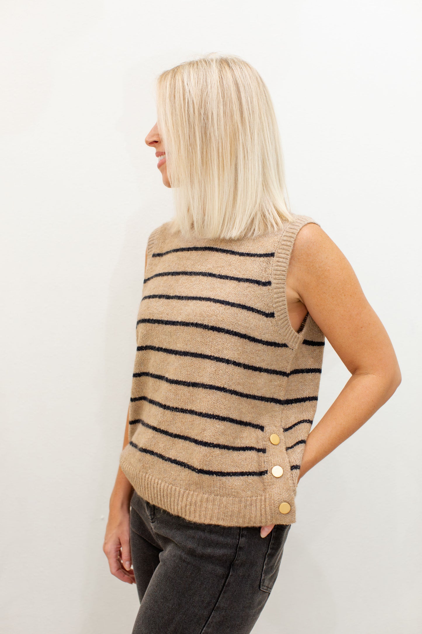 Sleeveless V Neck Striped Sweater Vest
