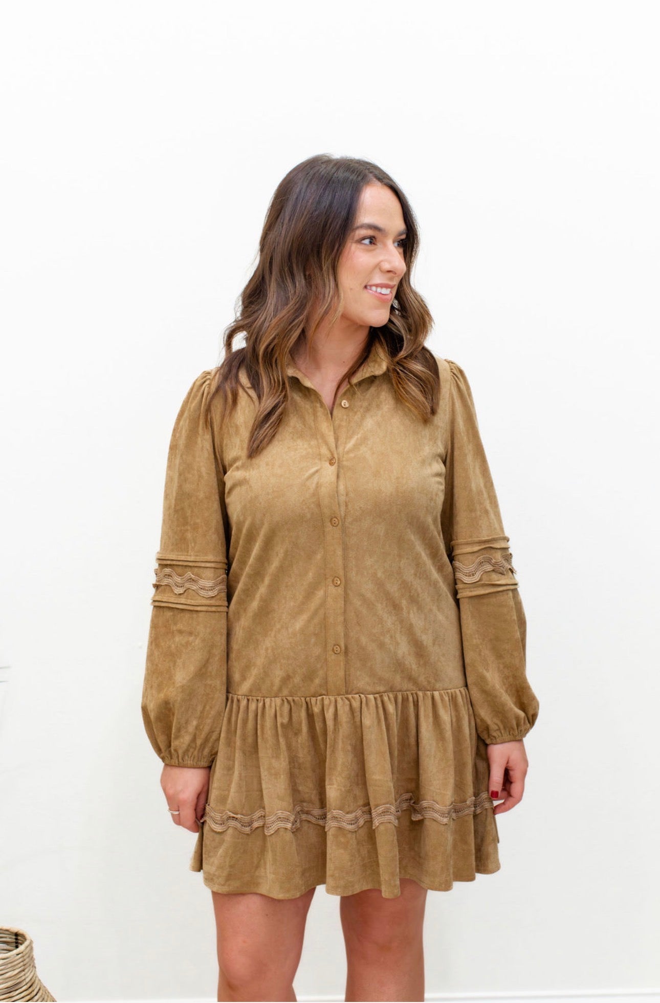 Faux Suede Babydoll Dress