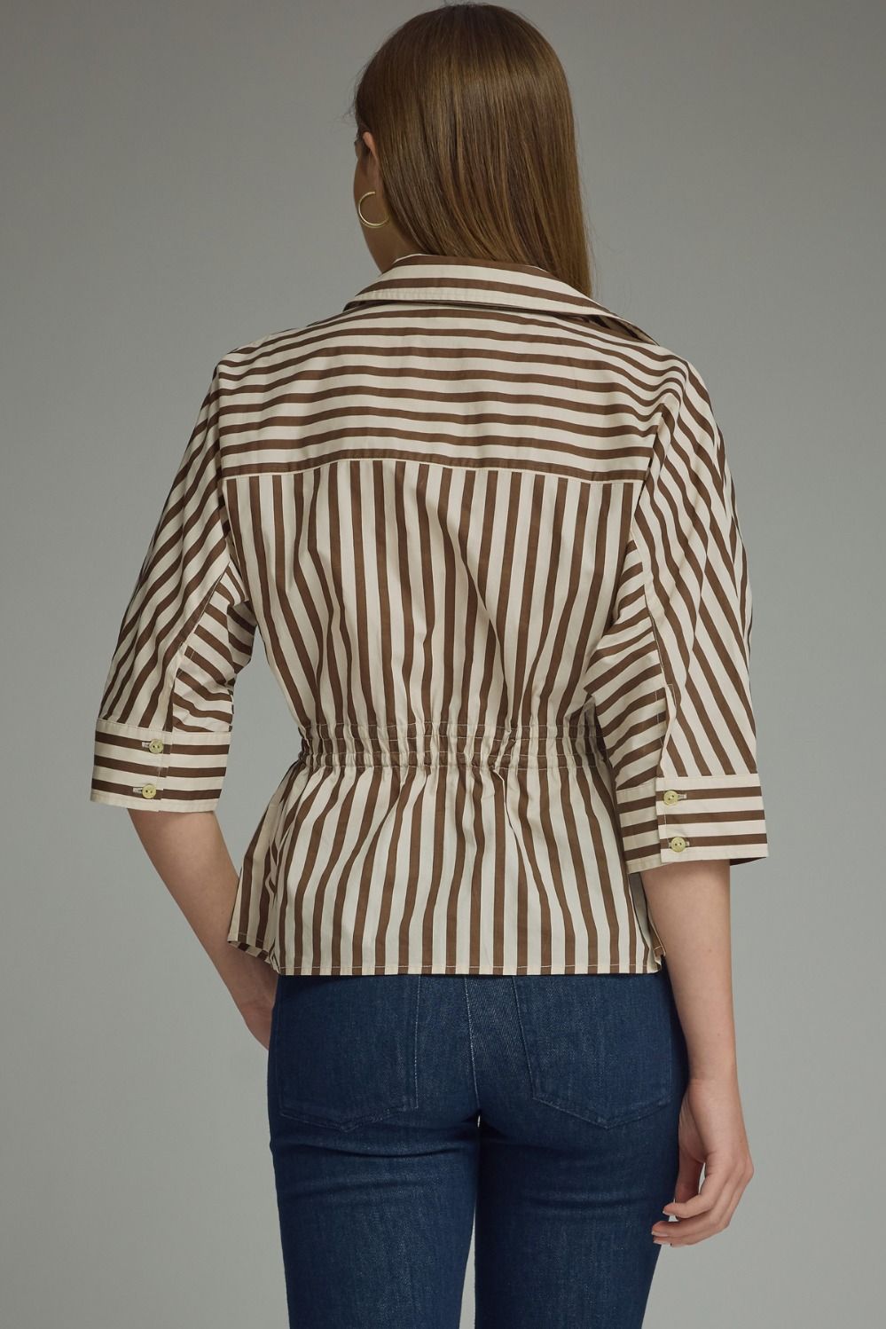 Stripe 3/4 V-Neck Sleeve Top