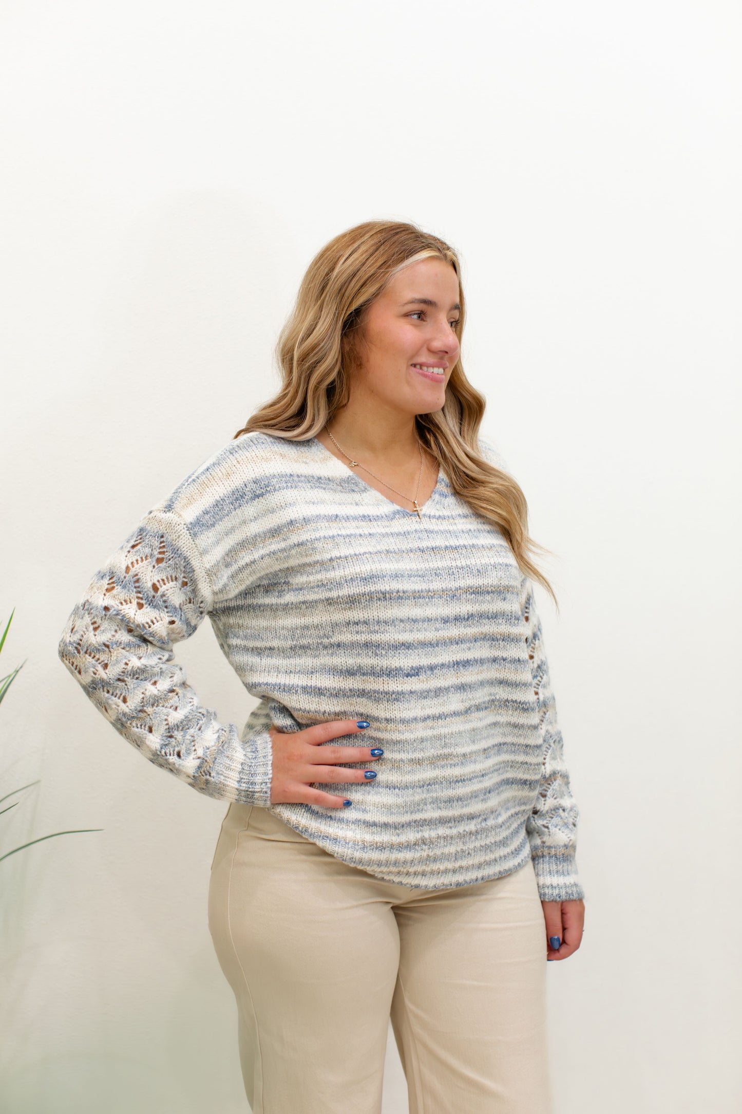 V-Neck Space Dye Yarn Sweater