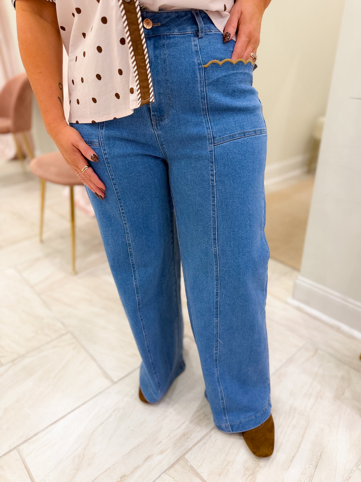 Solid Denim Patch Pocket Pants