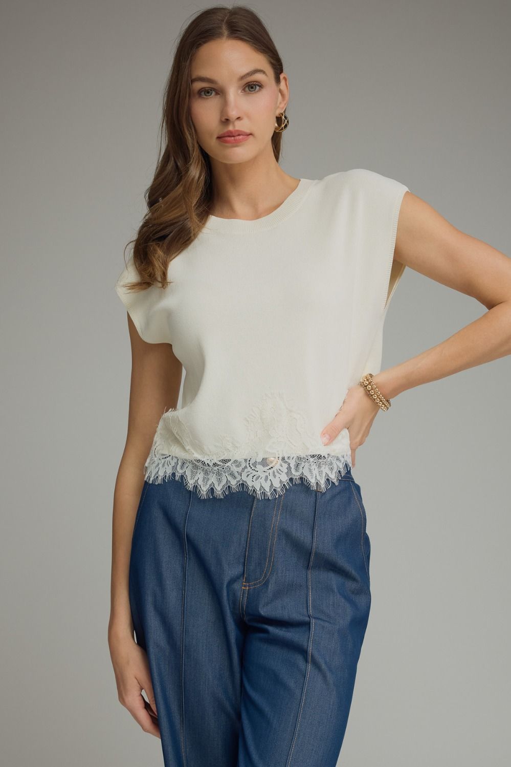 Cream Lace Knit Top