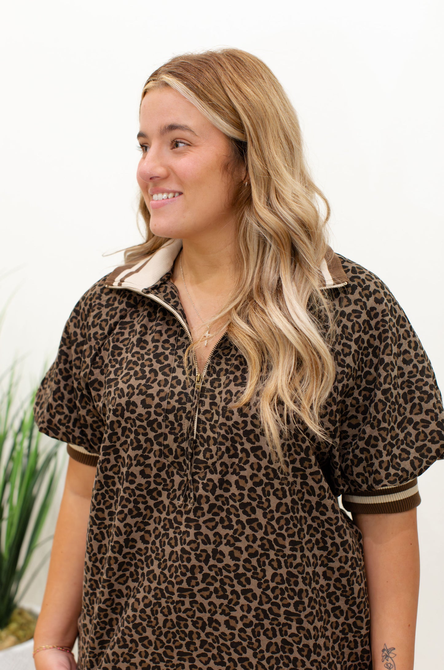 Collard Half Zip Cheetah Top
