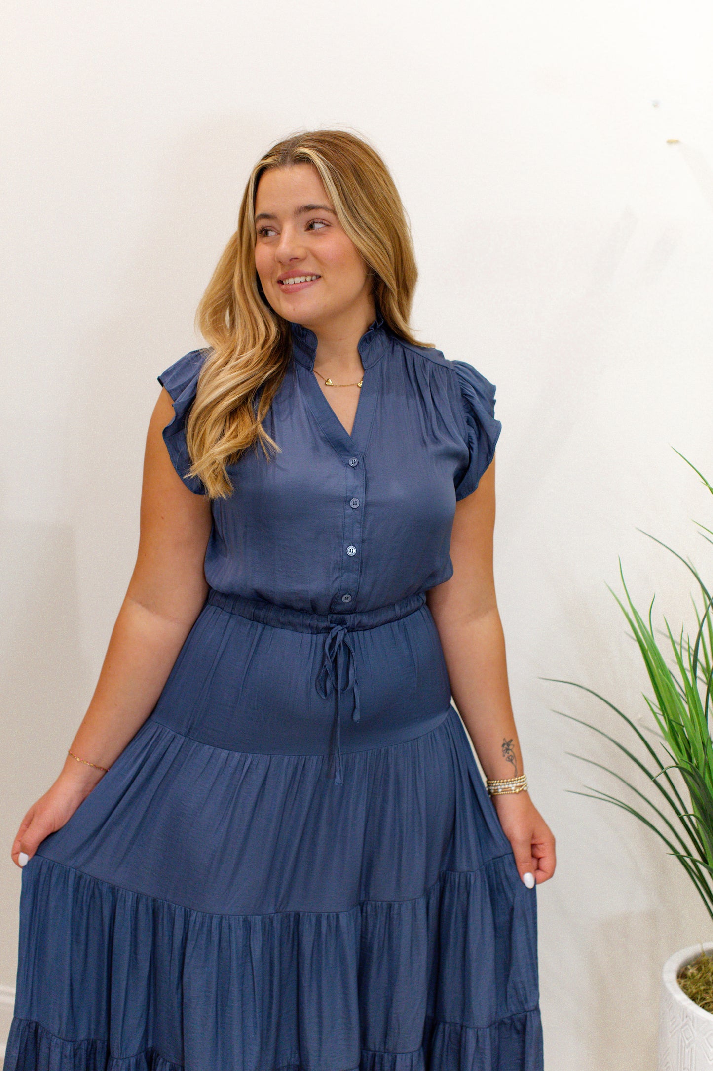 Satin Tiered Maxi Dress