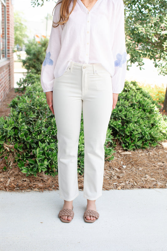Straight Stretch Cream Jeans