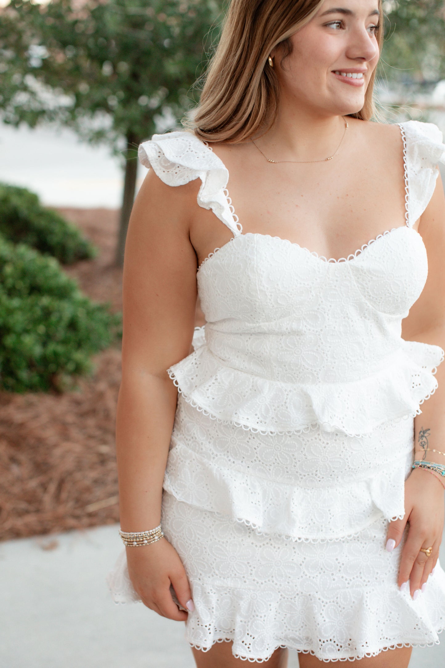 Eyelet Ruffle Mini Dress