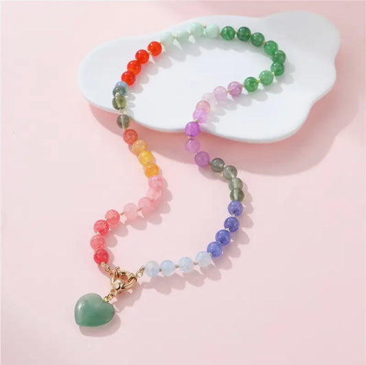 Natural Stone Semi-Precious Glass Necklace with Jade Stone