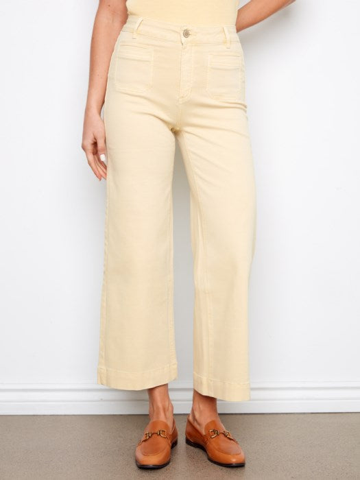 Twill Cropped Flare Leg Pant-Butter