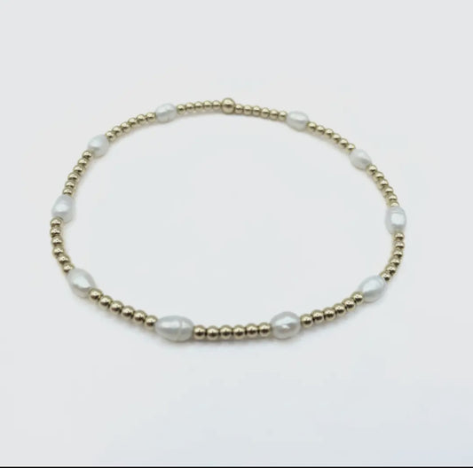 Petite Patterned Rice Pearl Bracelet With 14k Gold-Filled Beads