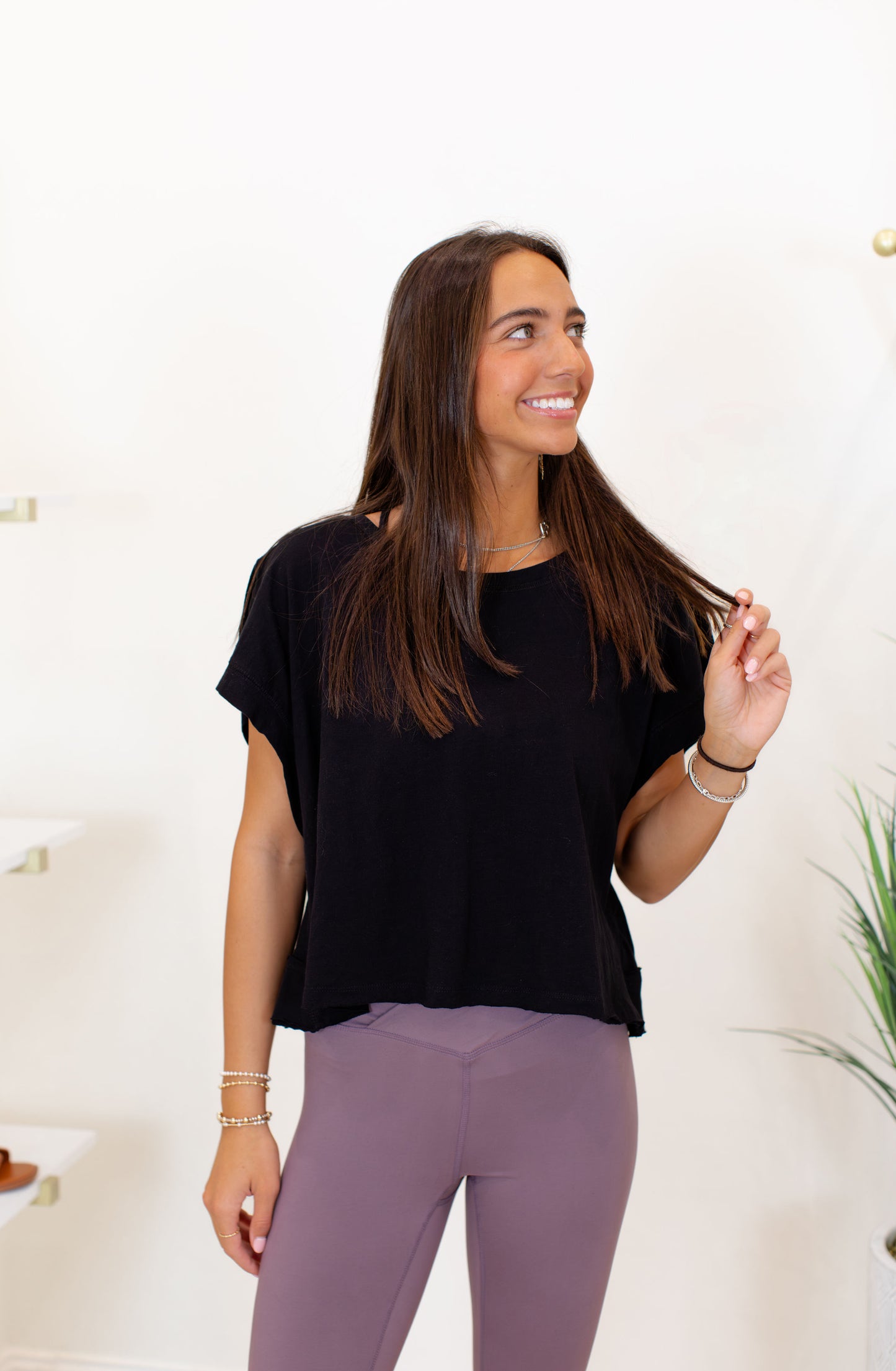 Black Cotton Slub Open Back Top