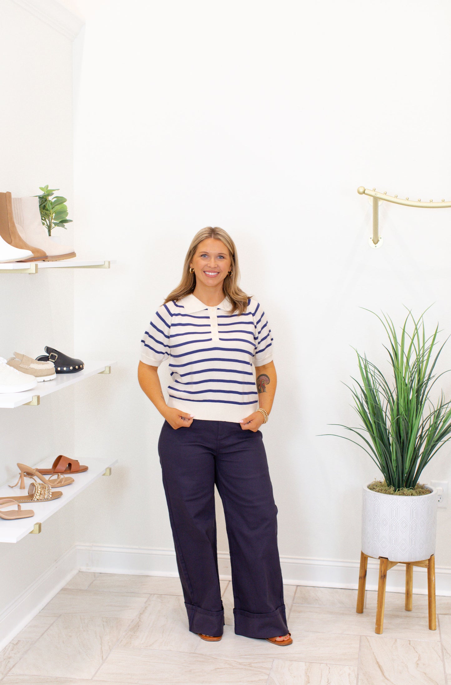 Striped Short Sleeve Knit Top