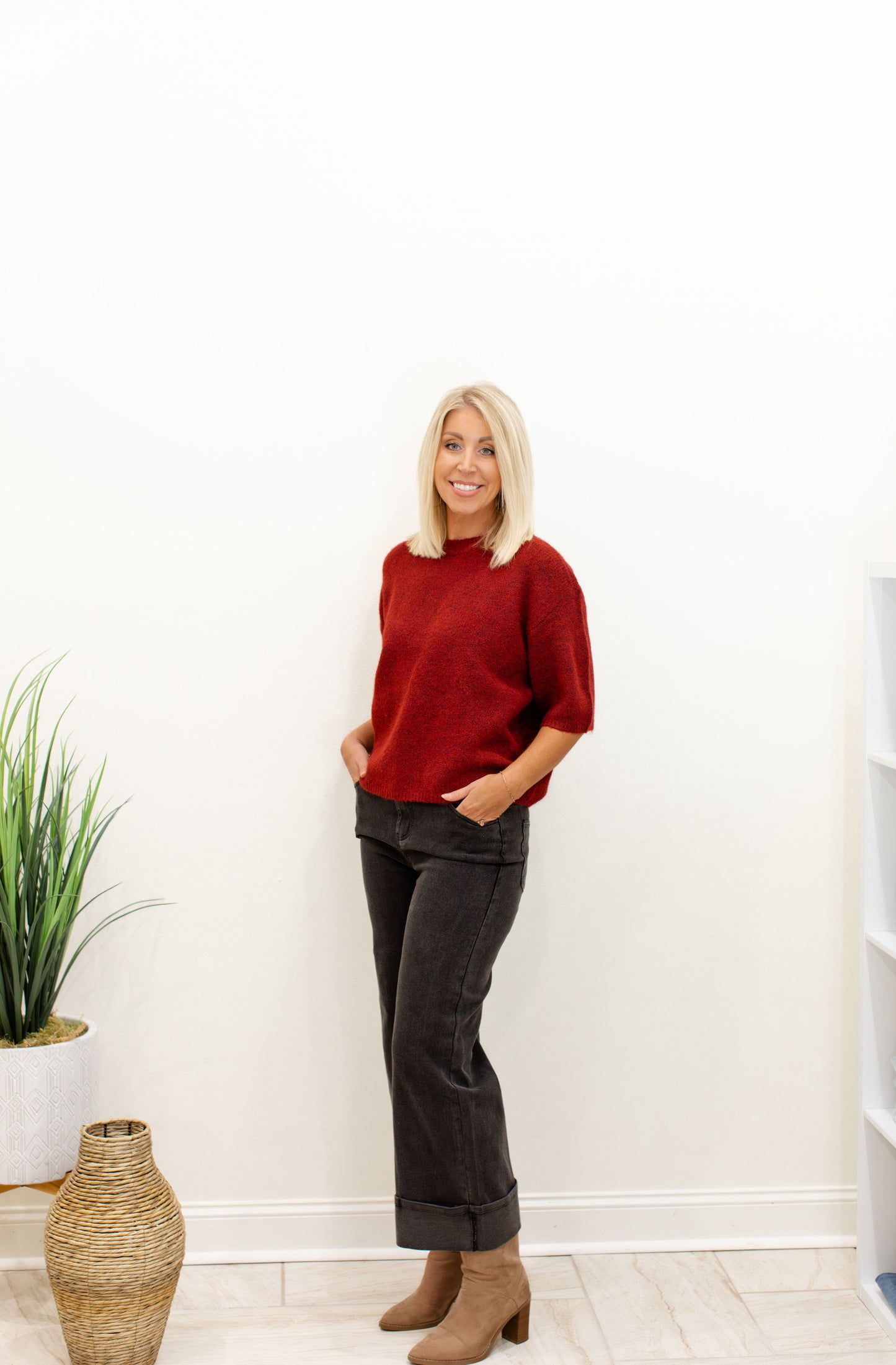 Cabernet Elbow Sleeve Balloon Shape Sweater