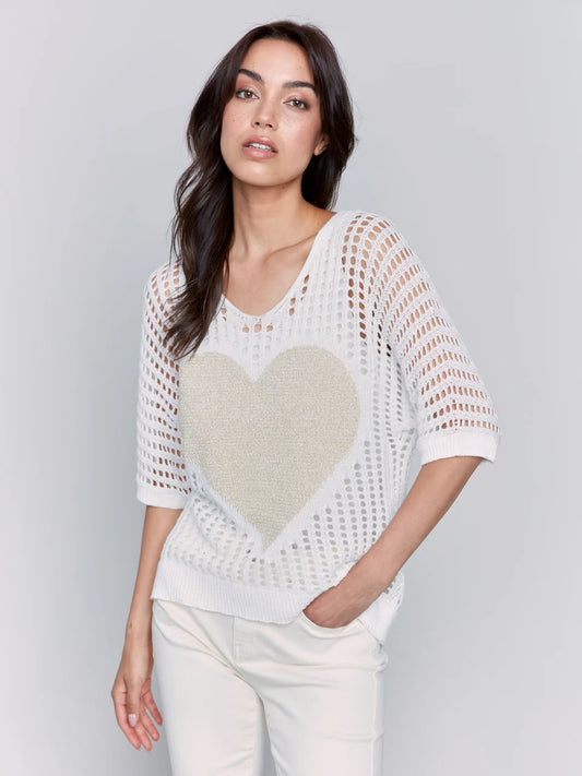 Fishnet Sweater with Lurex Heart