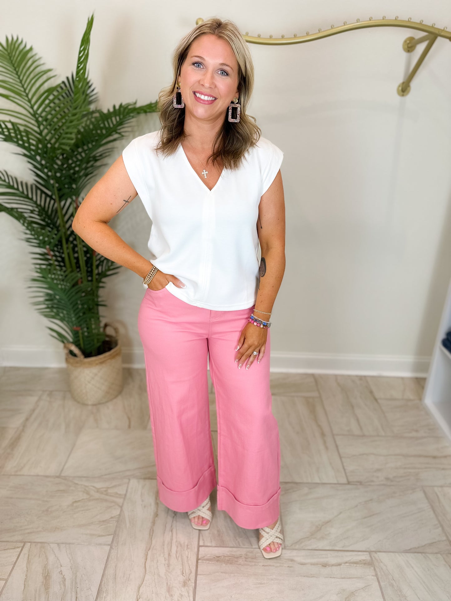 Cream Cap Sleeve Top