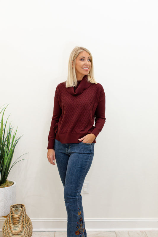 Cabernet Cowl Neck Sweater  With Side Slit And Tie details