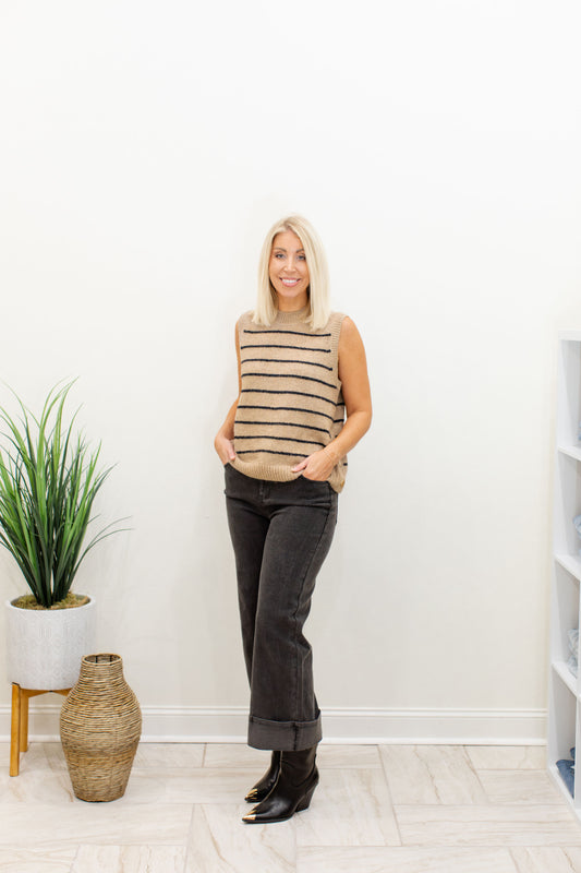 Sleeveless V Neck Striped Sweater Vest