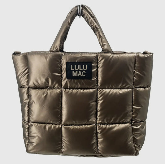 Lulu Mac Olive Large Puffer Metallic Handbag