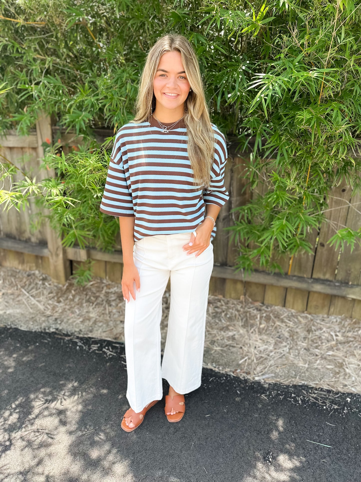 Blue/Brown Striped Short Sleeve Top