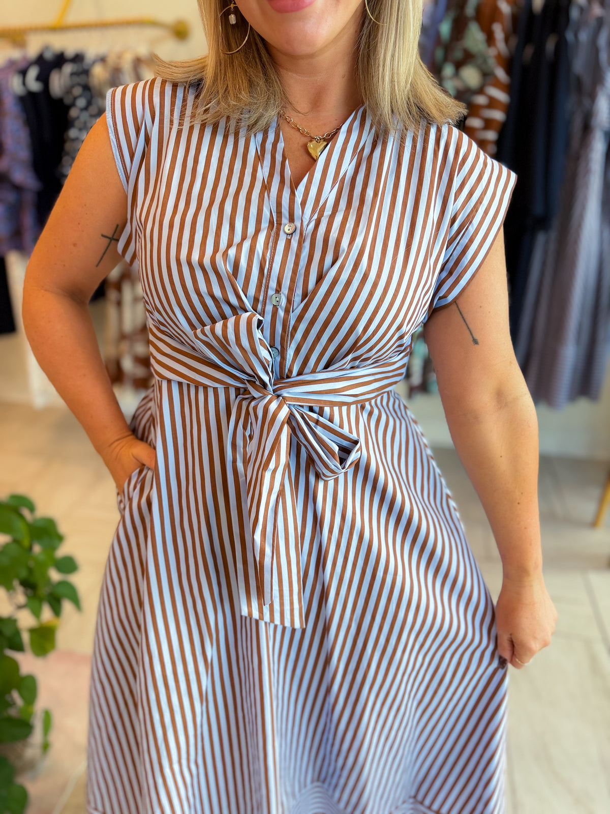 Striped Cap Sleeve Midi Dress