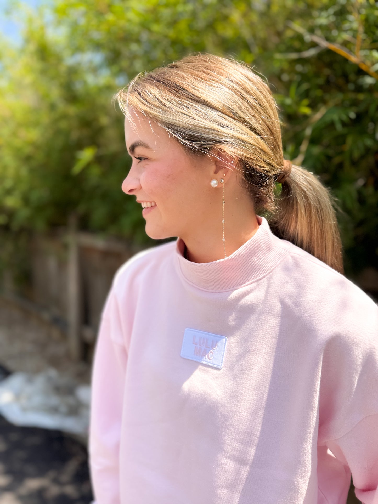 Lulu Mac Terry Cloth Mock Neck- Light Pink