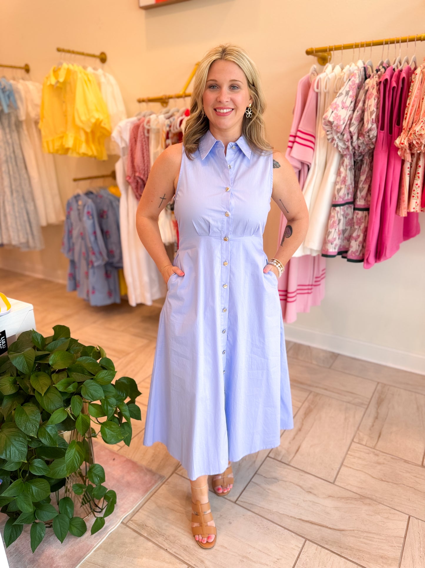 Sleeveless Midi Dress - Chambray