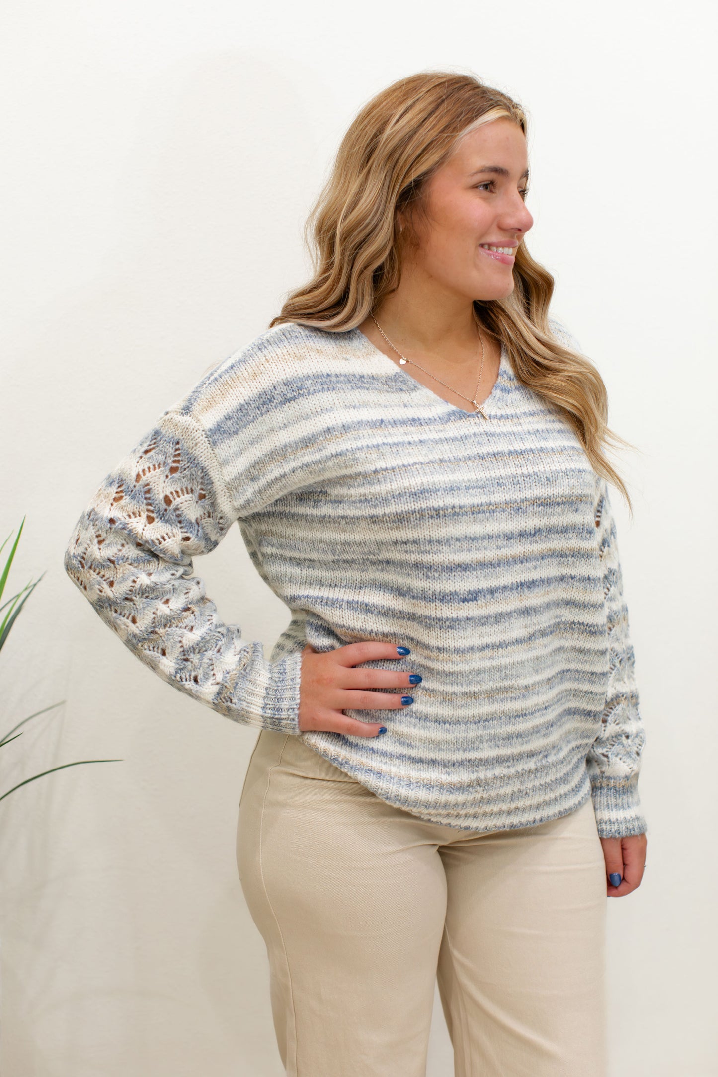 V-Neck Space Dye Yarn Sweater