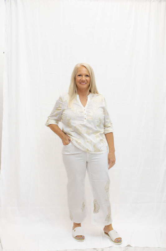 Embroidered Popover Blouse