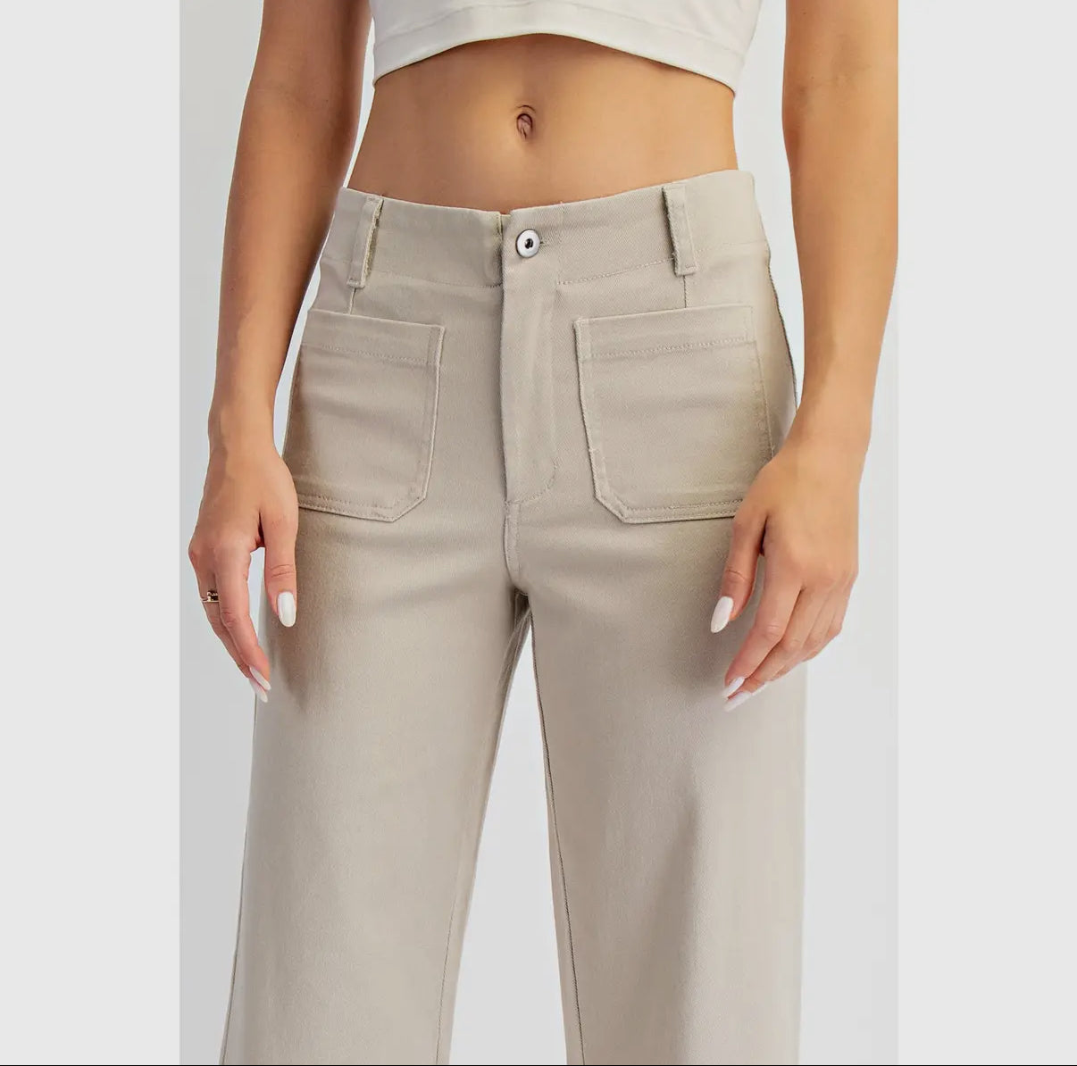 Taupe Cotton Twill Wide Leg Pant