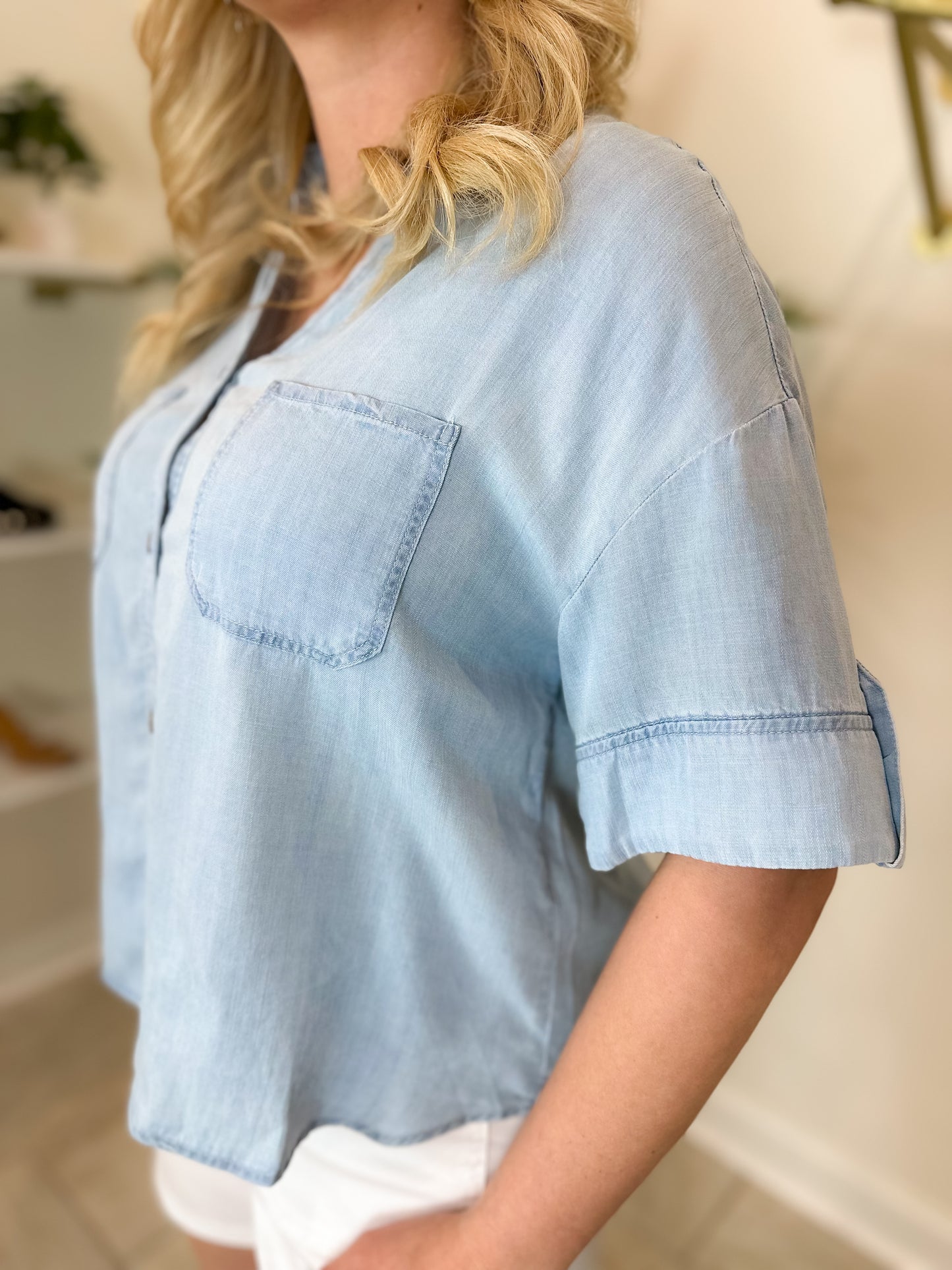 Short Sleeve Button Front Top