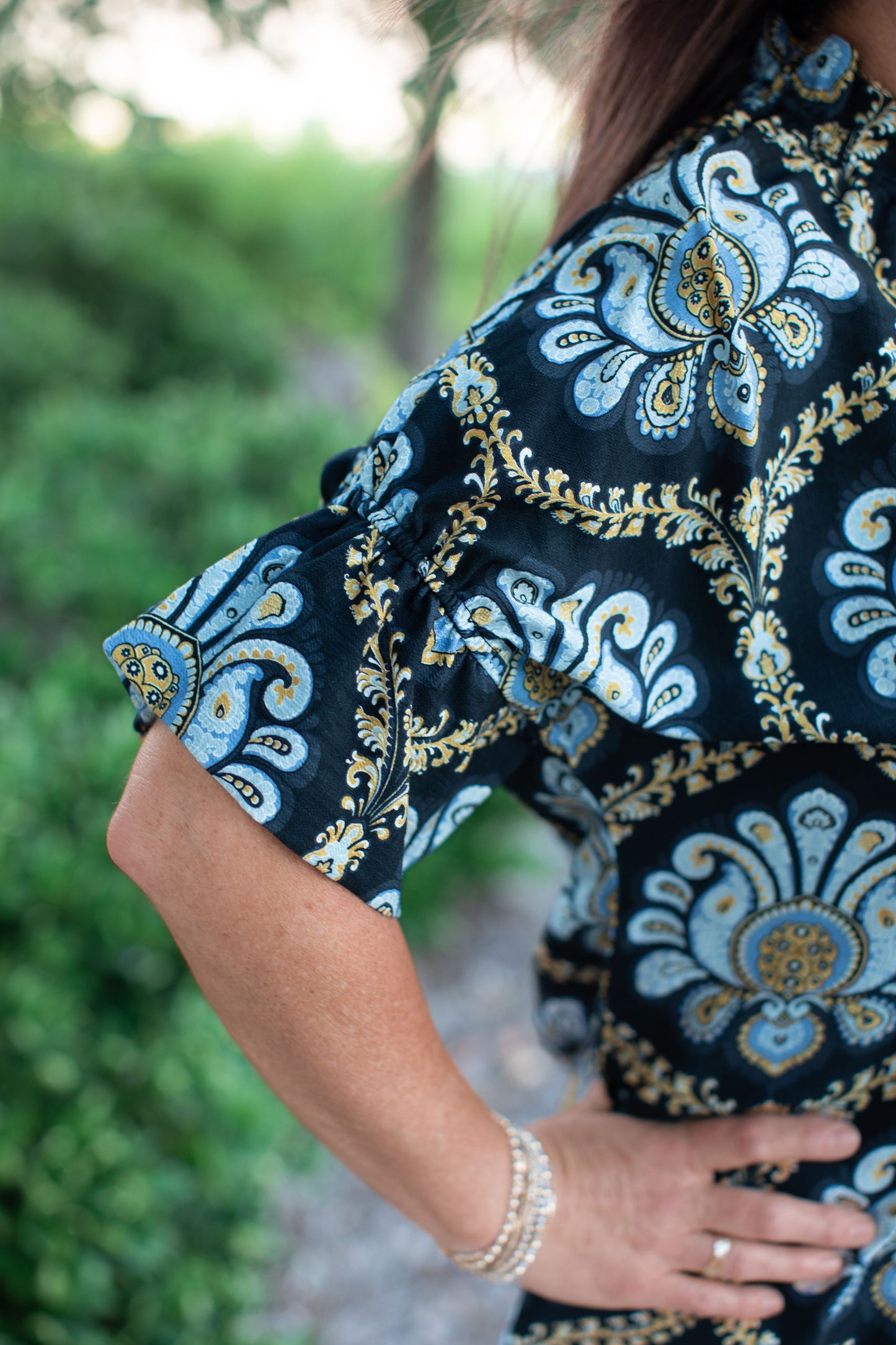 Print Ruffle V-Neck Dress