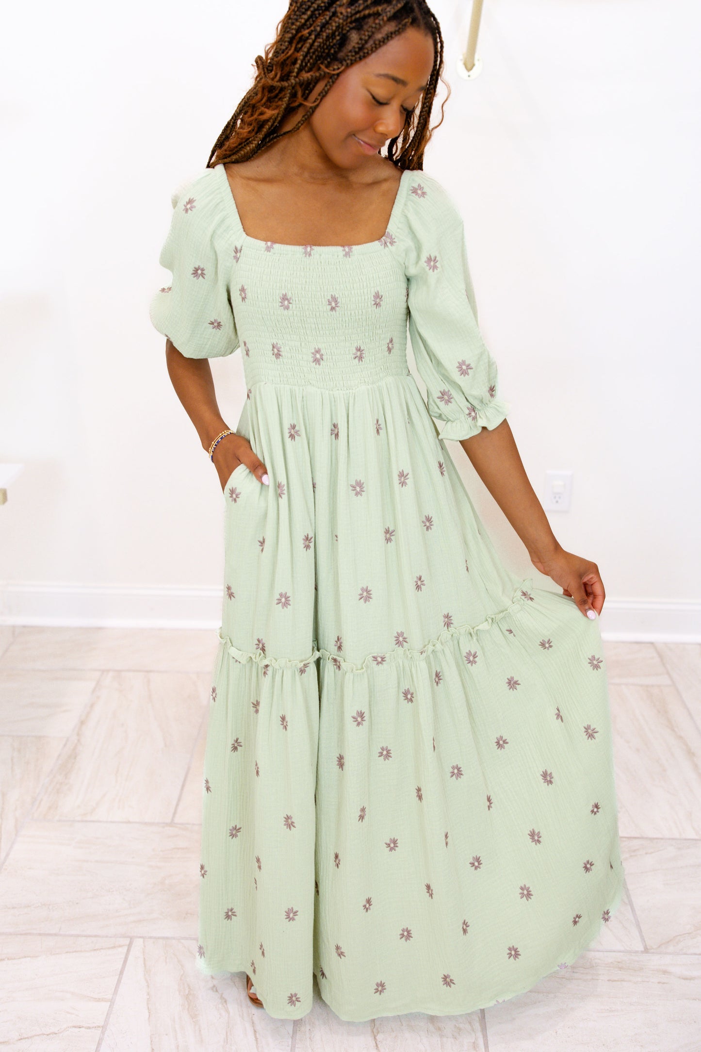 Flower Embroidered Maxi Dress