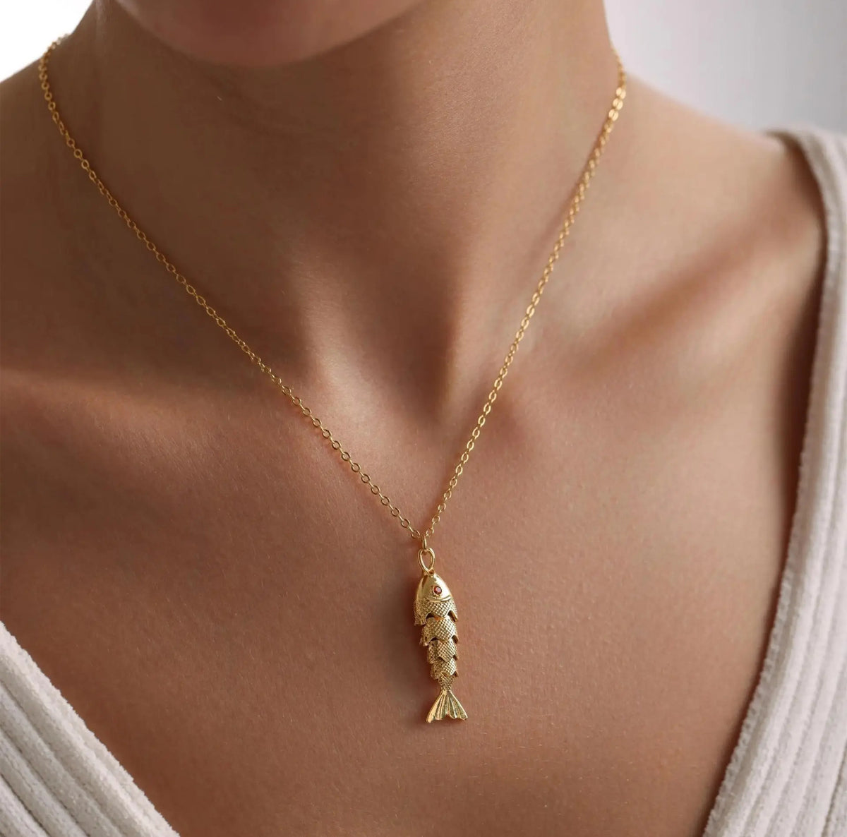 18K Stainless Steel Tarnish Free Fish Necklace
