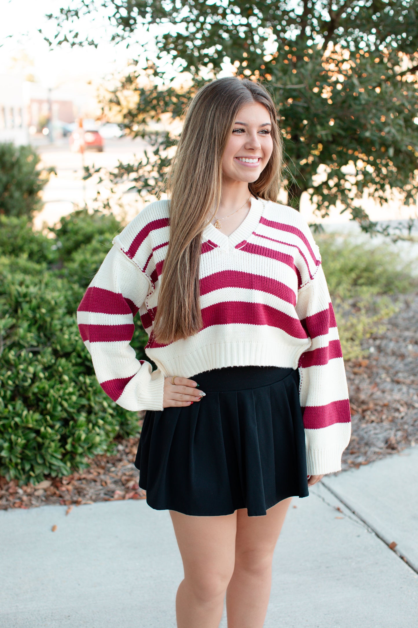 V-Neck Stripe Sweater Top