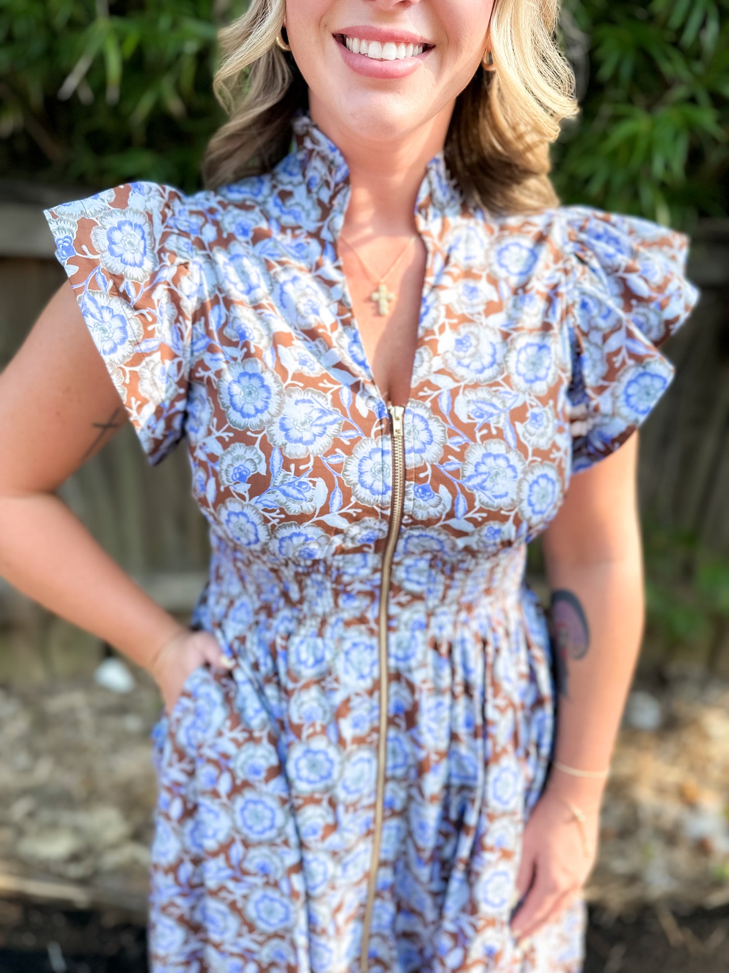 Floral Print Ruffle Sleeve Midi Dress