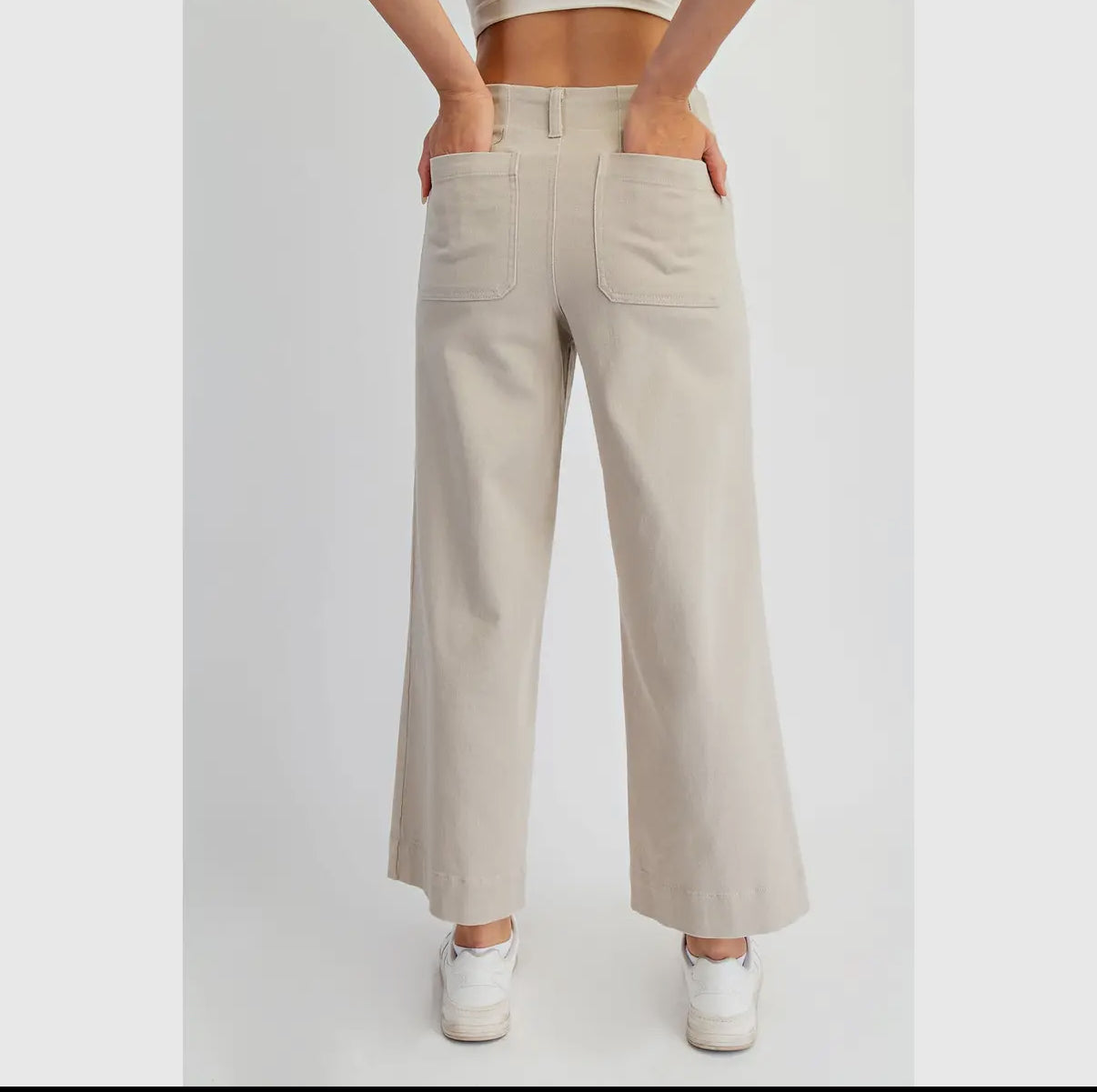 Taupe Cotton Twill Wide Leg Pant