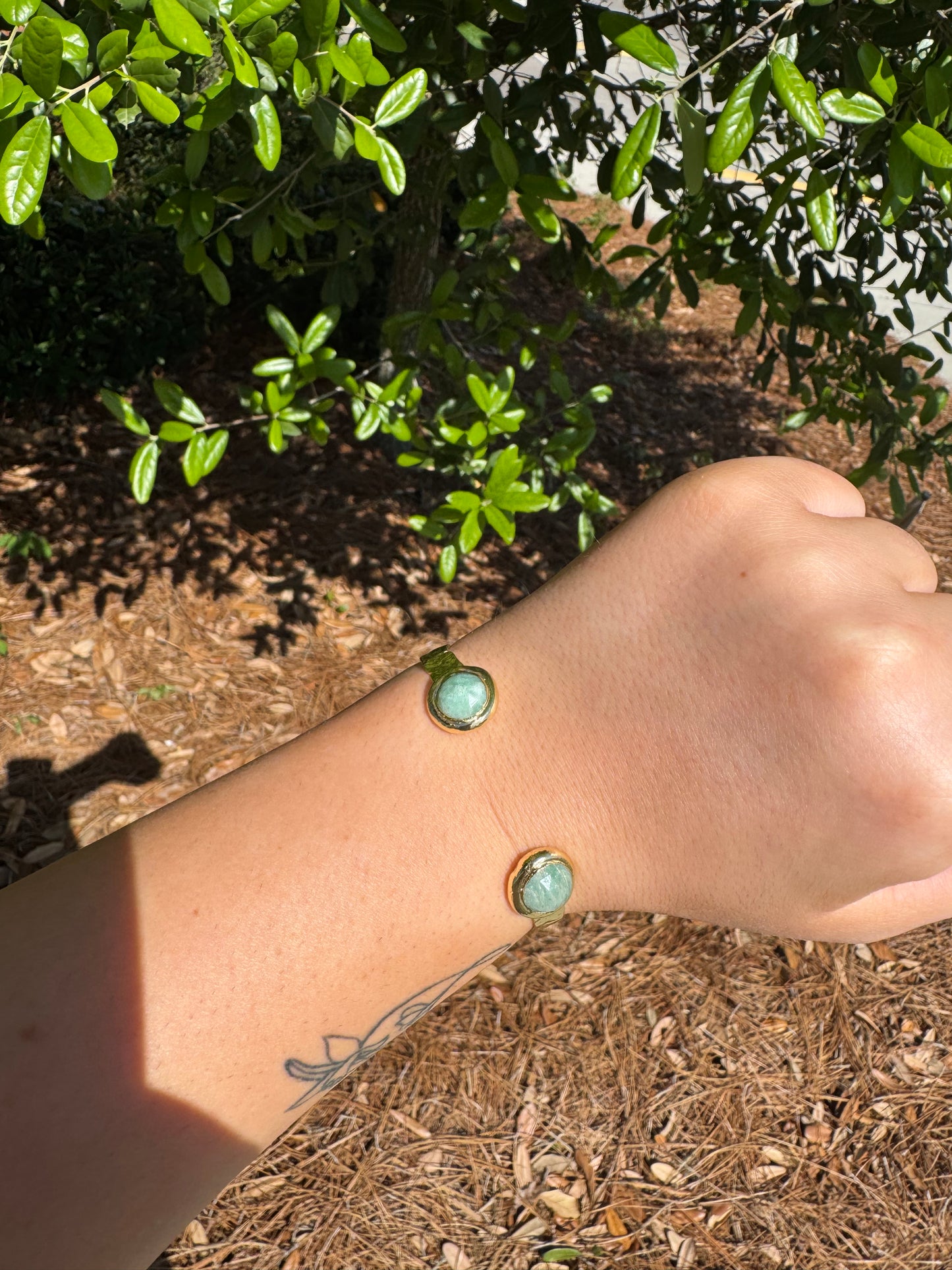 Amazonite Misty Gold Cuff Bracelet