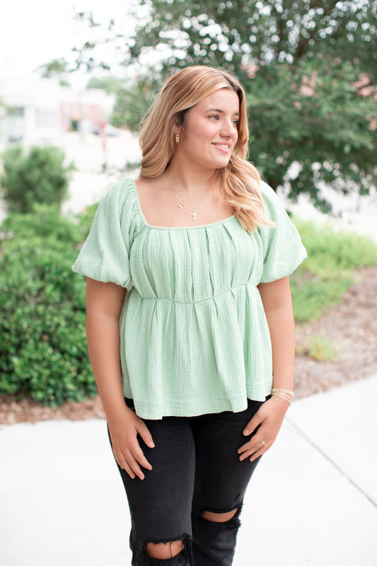 Puff Pleats Vintage Washed Top