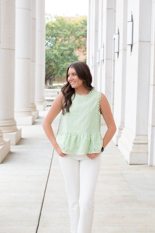 Mint Green Sleeveless Peplum Top
