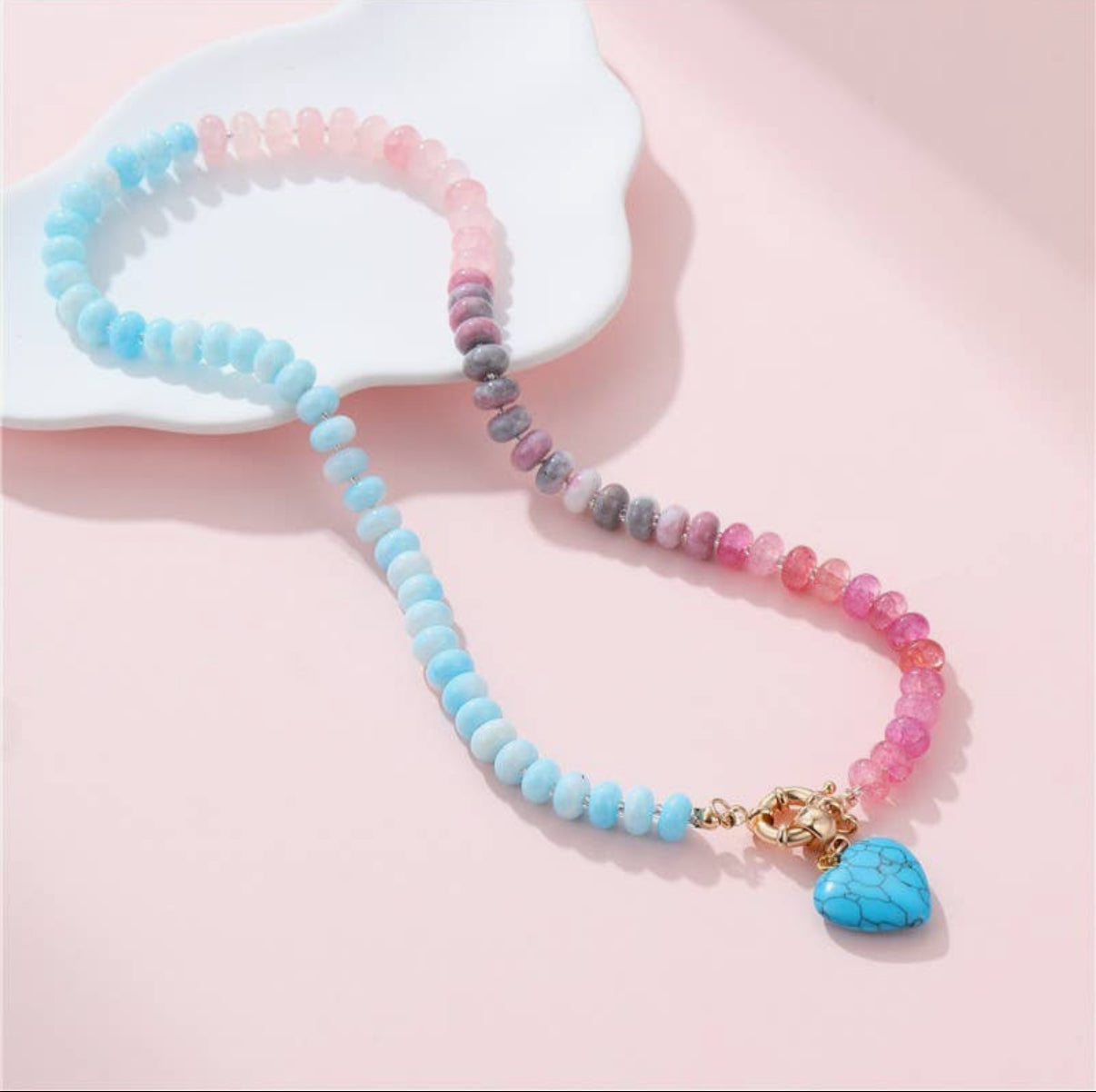 Natural Stone Semi-Precious Glass Necklace-Turquoise Stone
