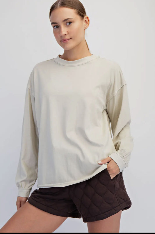 Light Taupe Pigment Washed Cotton Top