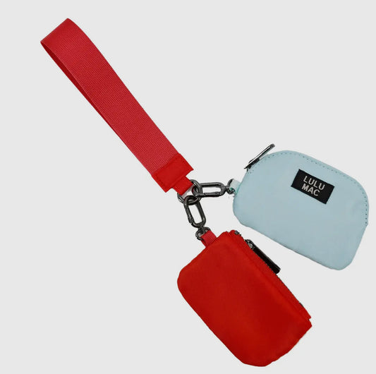 Red/Light Blue Lulu Mac Double Pouch Wristlets