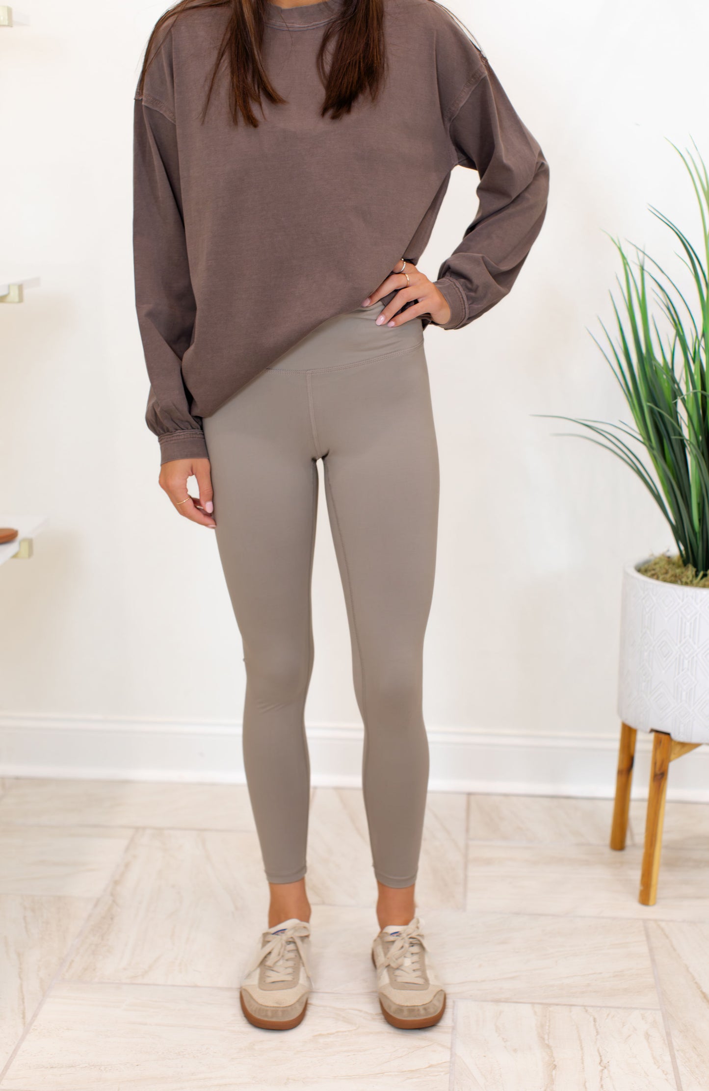 Stone Taupe Full length High Waist Basic Yoga Legging