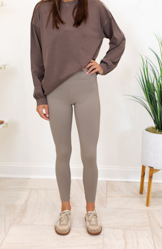Stone Taupe Full length High Waist Basic Yoga Legging