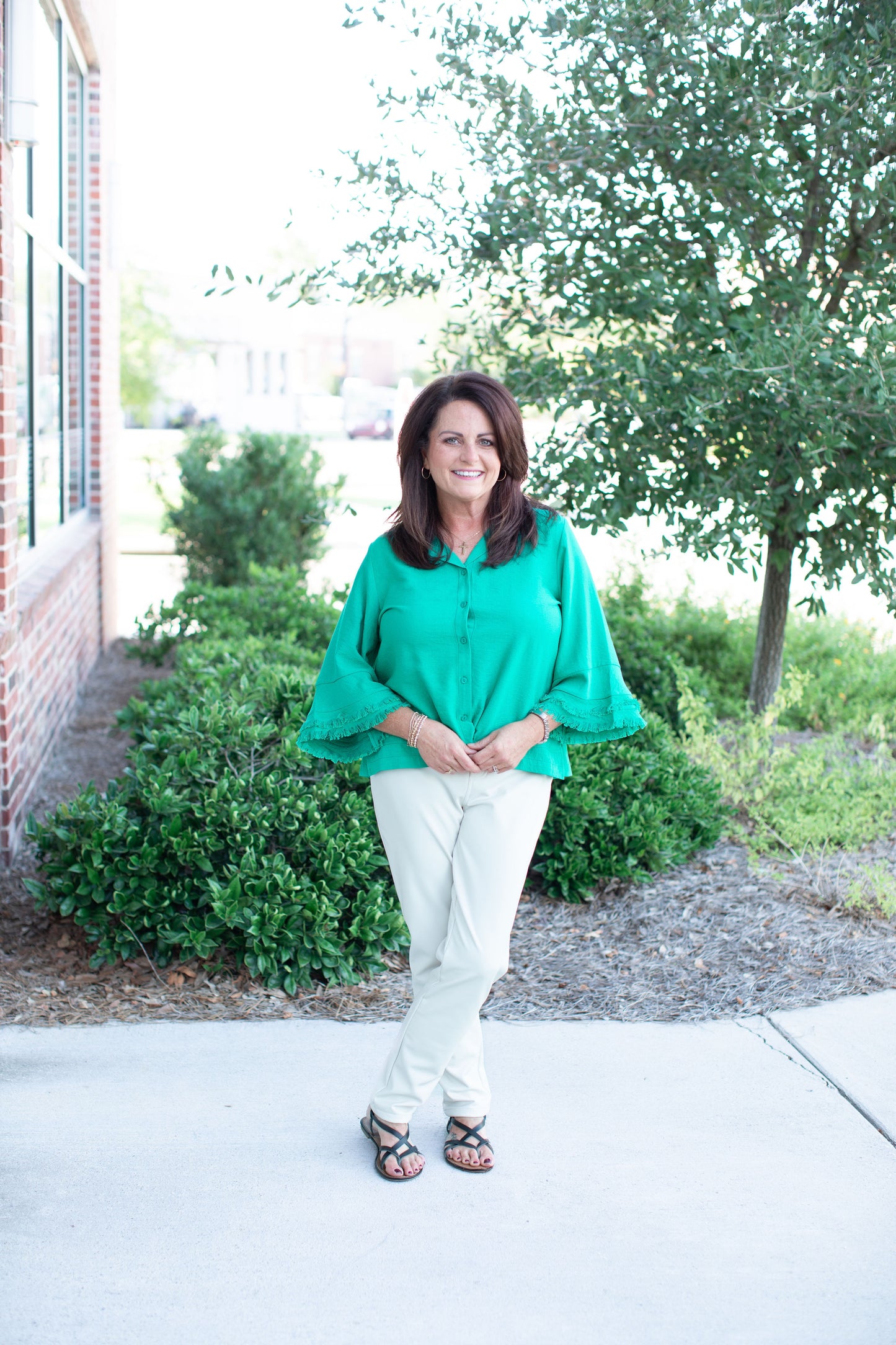 Button Down Collared Top-Emerald Green