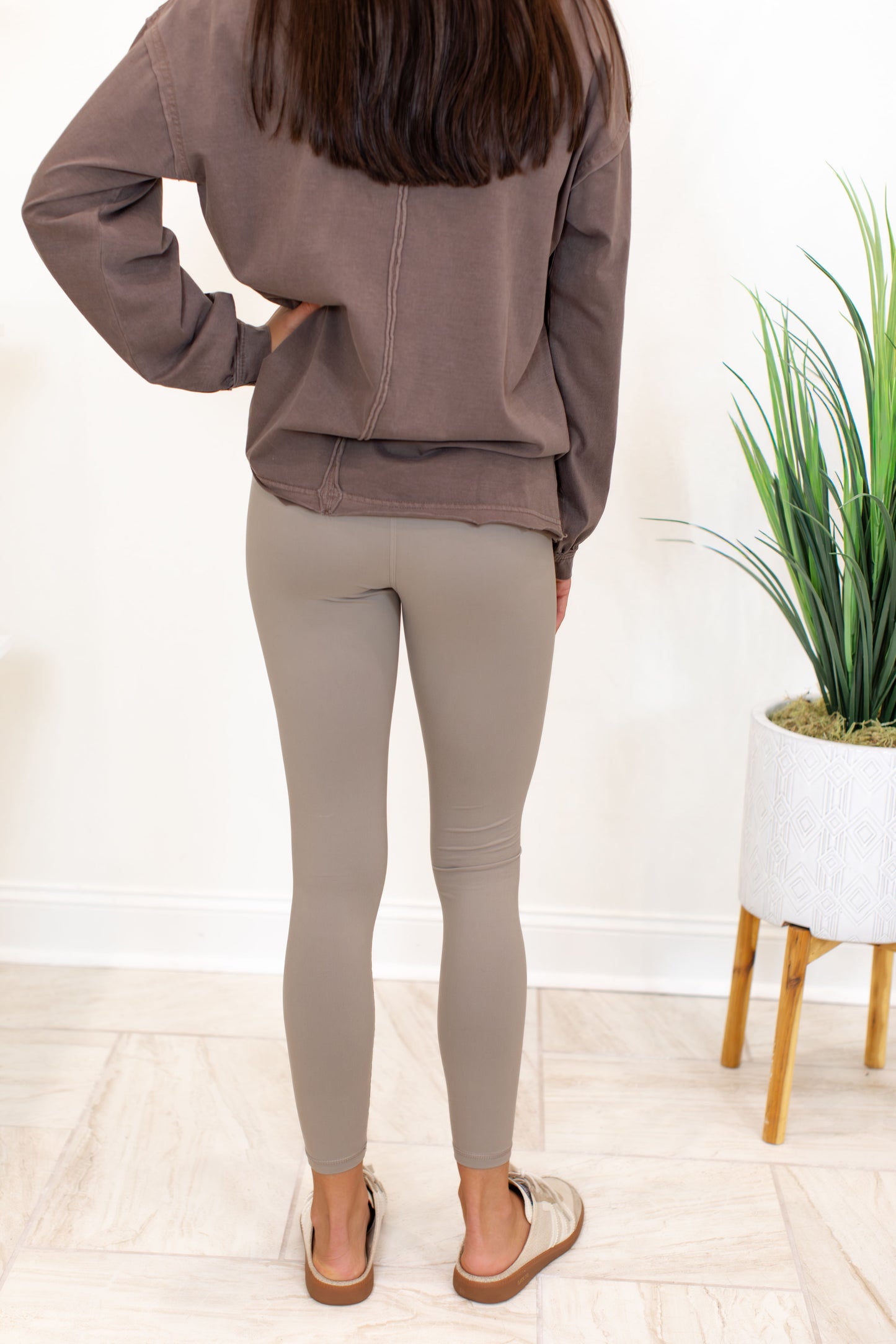 Stone Taupe Full length High Waist Basic Yoga Legging