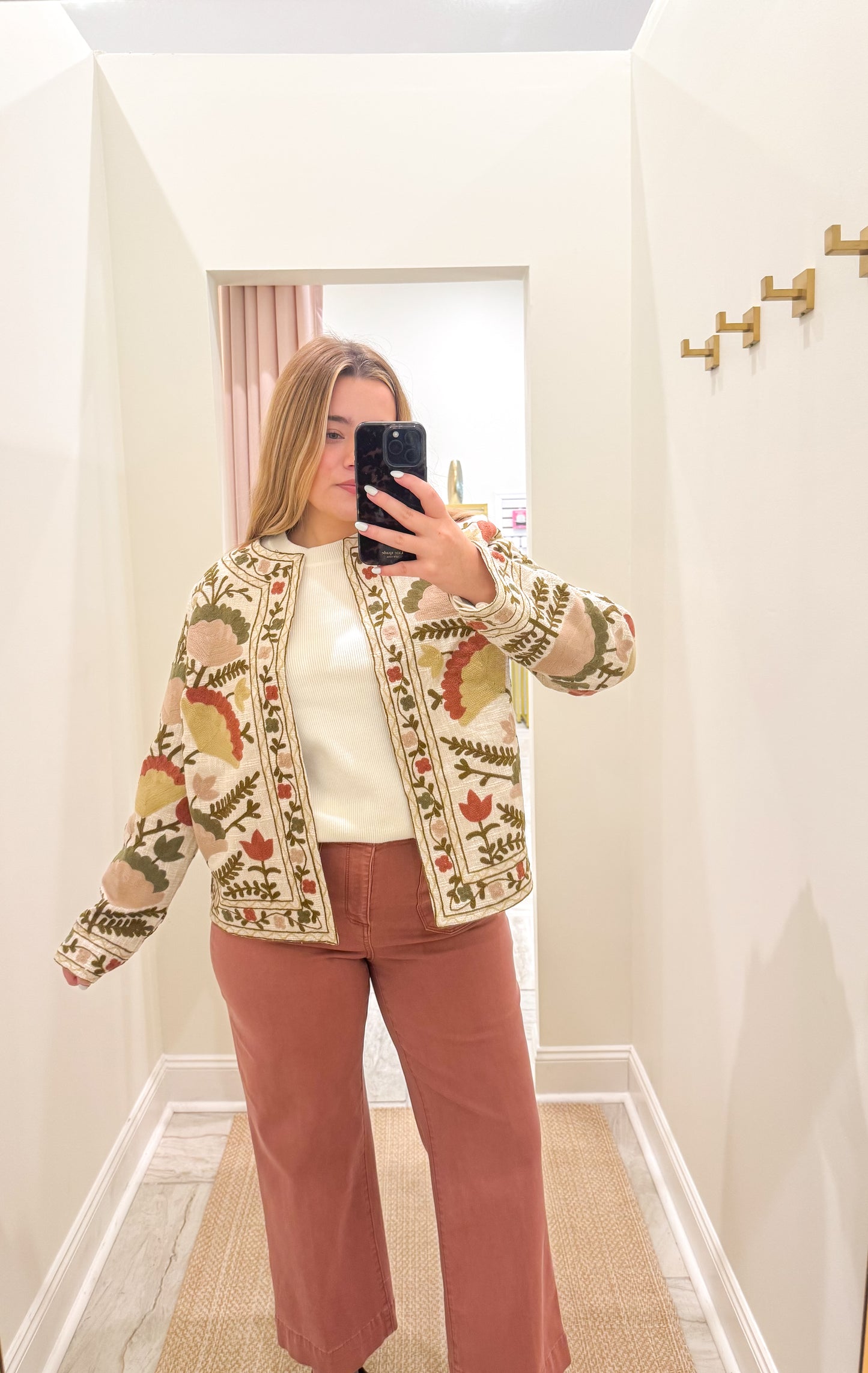 Embroidered Cotton Blend Basketweave Jacket