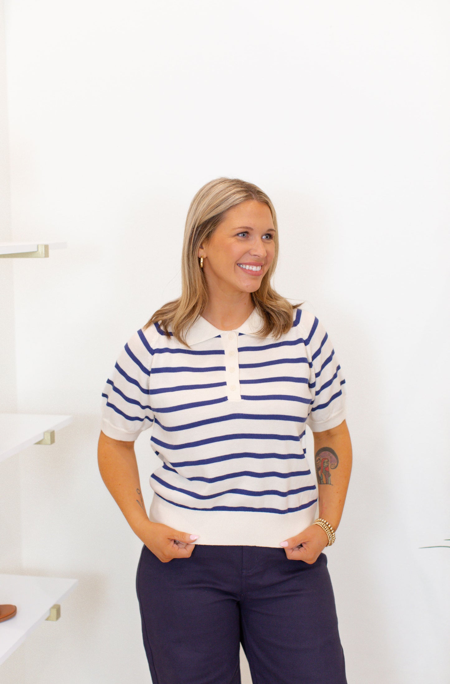 Striped Short Sleeve Knit Top