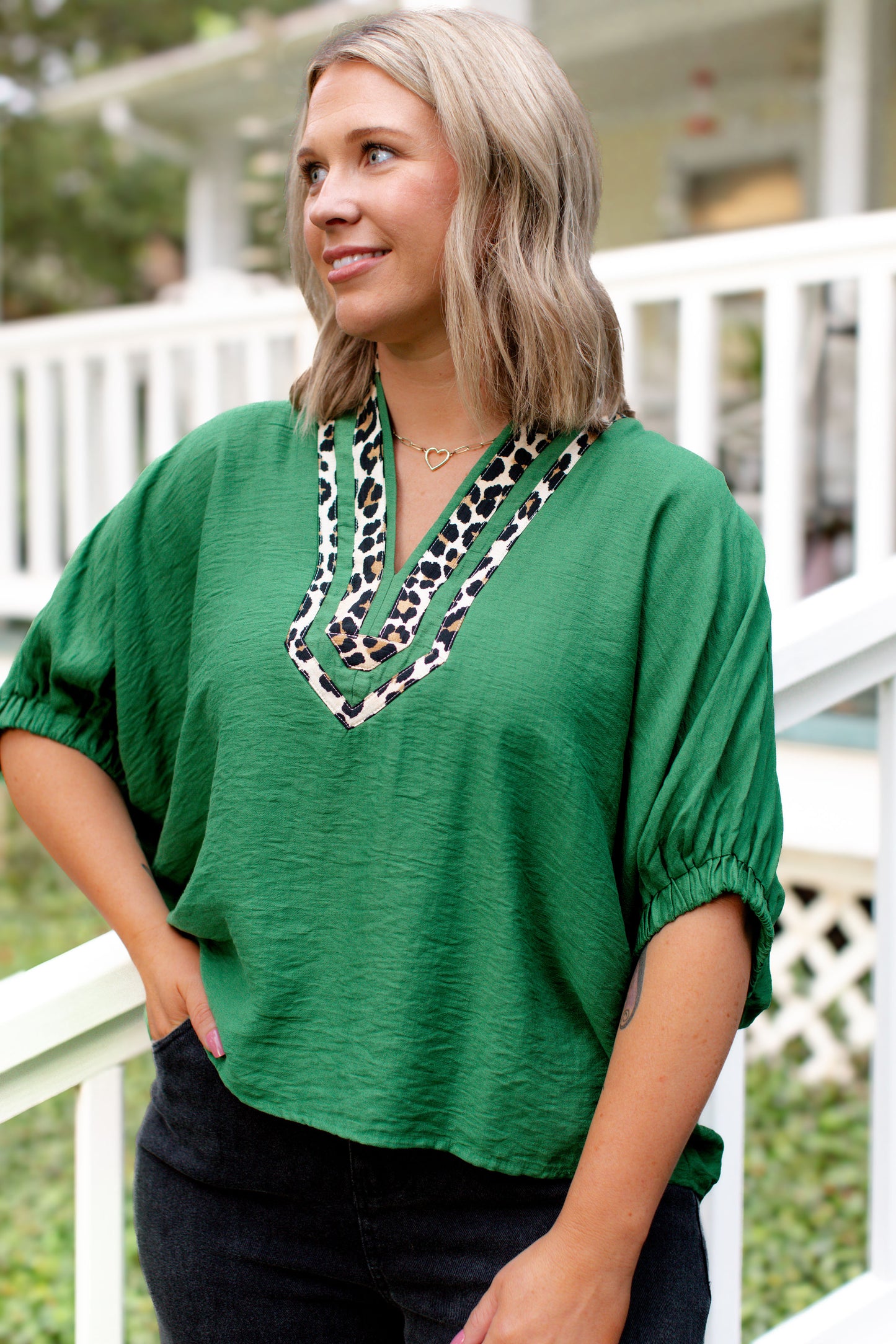 Fern Cheetah Print V-Neck Blouse