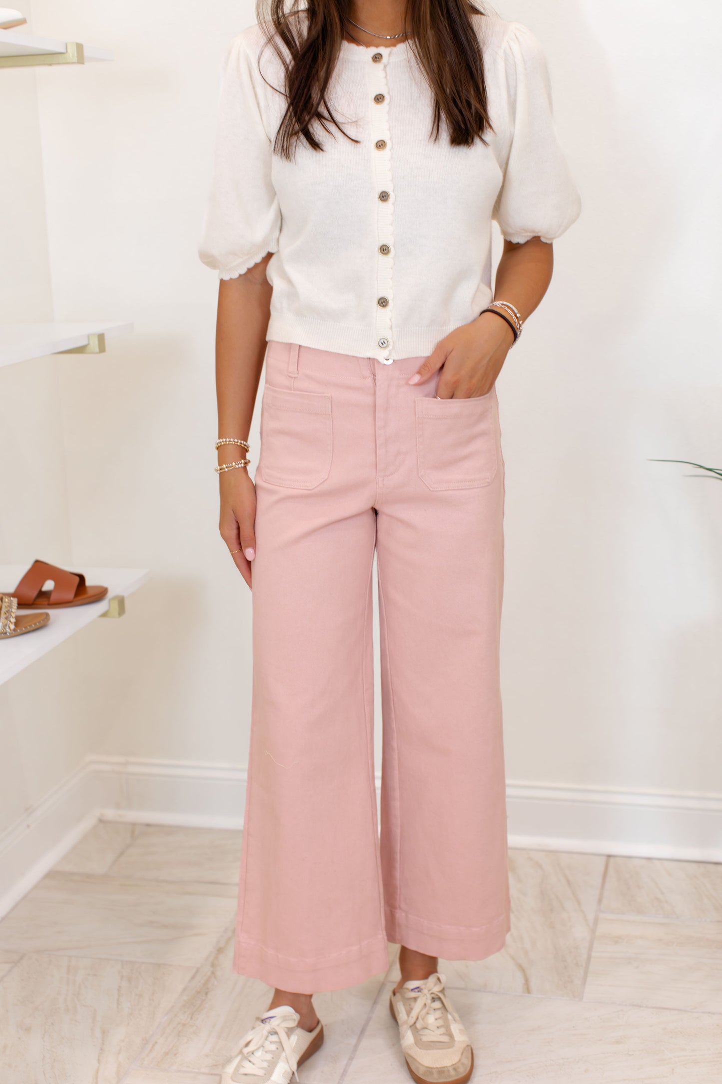 Dusty Pink Cotton Twill Wide Leg Pant